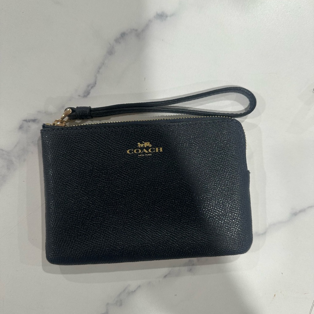 Coach Navy Blue Wristlet with Gold Accents